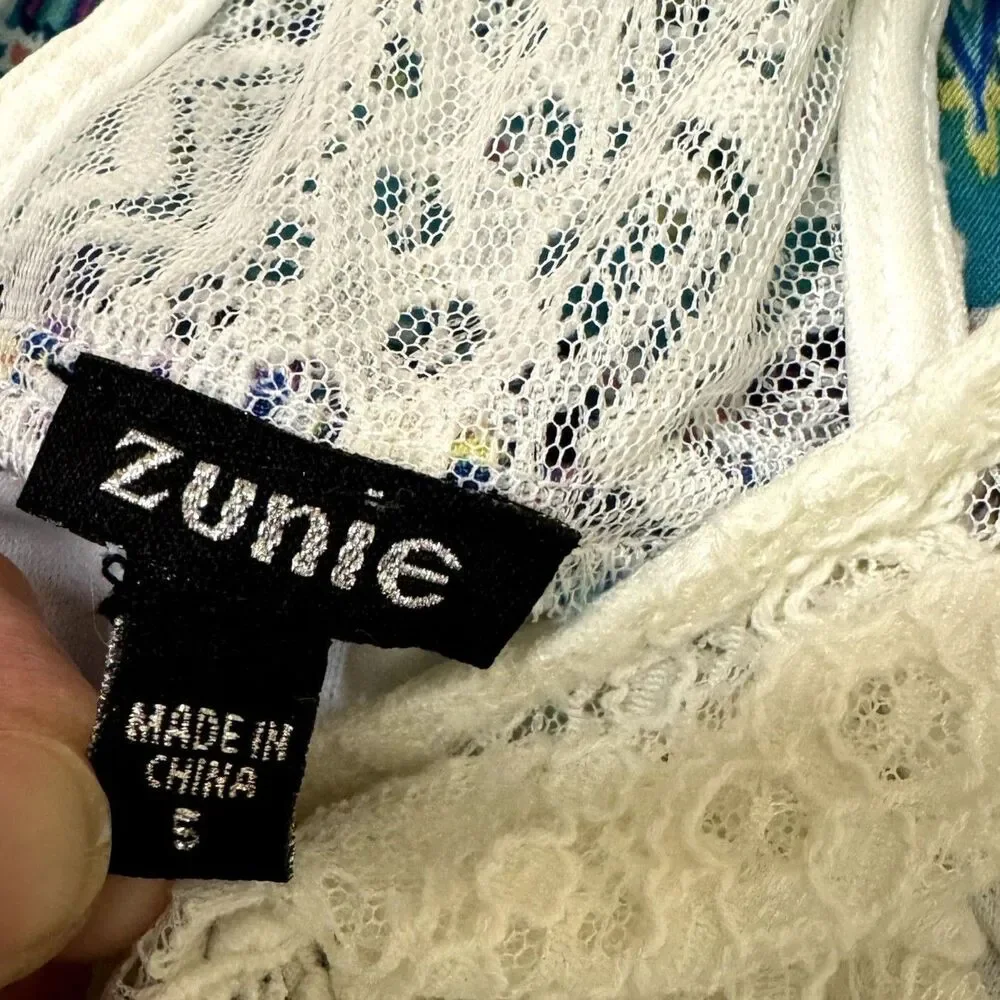Zunie Girls Lace Trim Swing Dress A Line Floral Geometric 5